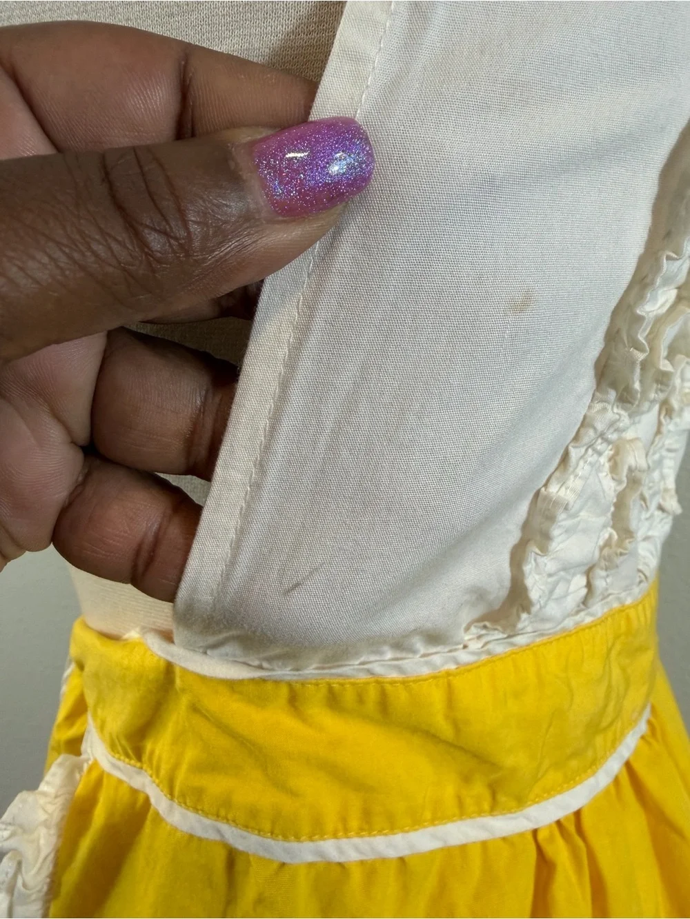 Anthropologie Halter Apron White Yellow Rosette Ruffle Boho Vintage Cotton